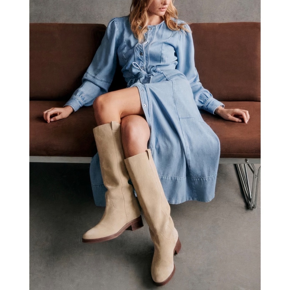 NWOT Sezane Midi Denim Long-Sleeve Caterina Dress - Picture 3 of 8